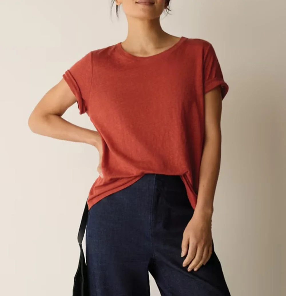 Garnet Hill organic pima cotton top Cropped Boxy Sweater Coral Medium A009257